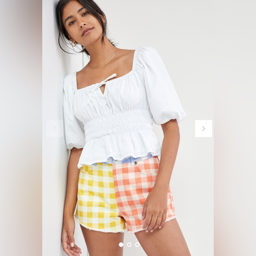 Farm Rio Plaid Denim Gingham Shorts XS